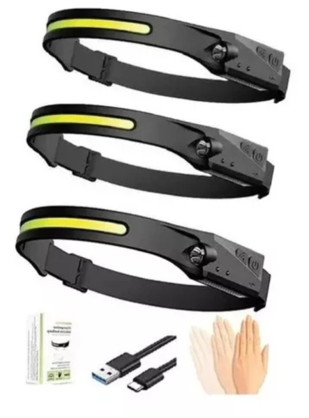 Linterna minero ajustable usb vincha con sensor luces led blanco