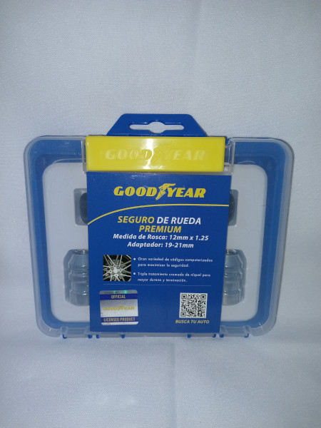 Jgo. Seguro de Rueda GOODYEAR, Cromado Frontal, 4 tuercas c/ 2 Adaptadores, Maxima Seguridad, PREMIUM