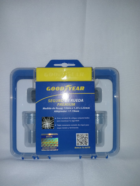 Jgo. Seguro de Rueda GOODYEAR, Cromado Frontal, 4 tuercas c/ 2 Adaptadores, Maxima Seguridad, PREMIUM