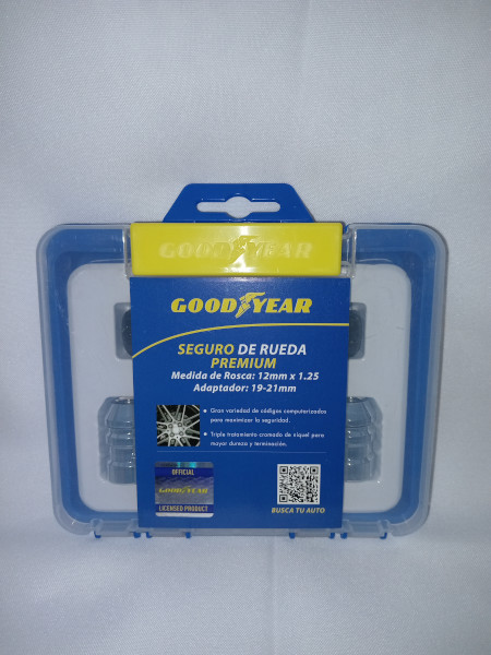 Jgo. Seguro de Rueda GOODYEAR, Cromado Frontal, 4 tuercas c/ 2 Adaptadores, Maxima Seguridad, PREMIUM