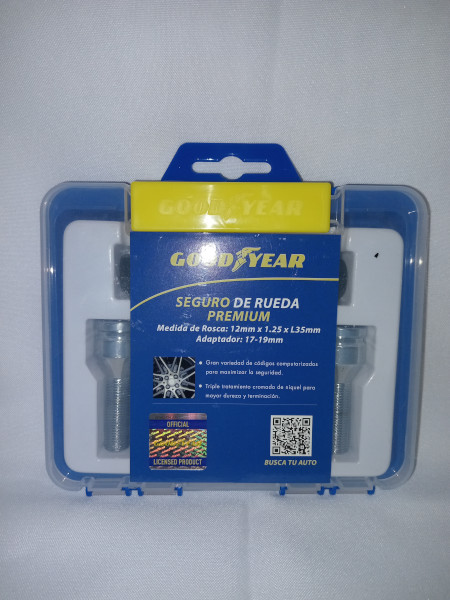 Jgo. Seguro de Rueda GOODYEAR, Cromado Frontal, 4 tuercas c/ 2 Adaptadores, Maxima Seguridad, PREMIUM