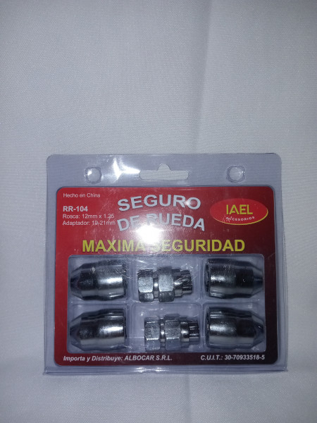 Jgo. Seguro de Rueda, Cromado Frontal, 4 Tuercas c/ 2 Adaptadores, Máxima Seguridad