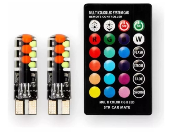 Kit Led Auto T10 Control Remoto 12v Cambia Colores Rgb Luces