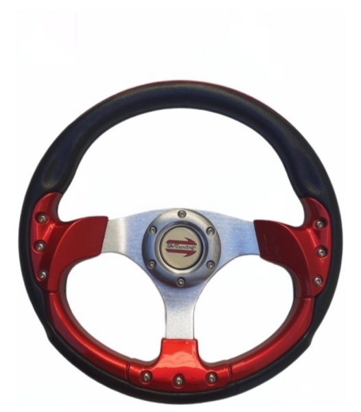 Volante deportivo, 320mm, centro aluminio, con rojo laqueado y tornillos alem